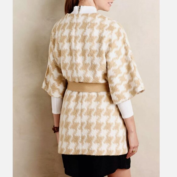 Anthropologie Elevenses Houndstooth Wrap Coat Career Preppy Academia - Picture 2 of 11
